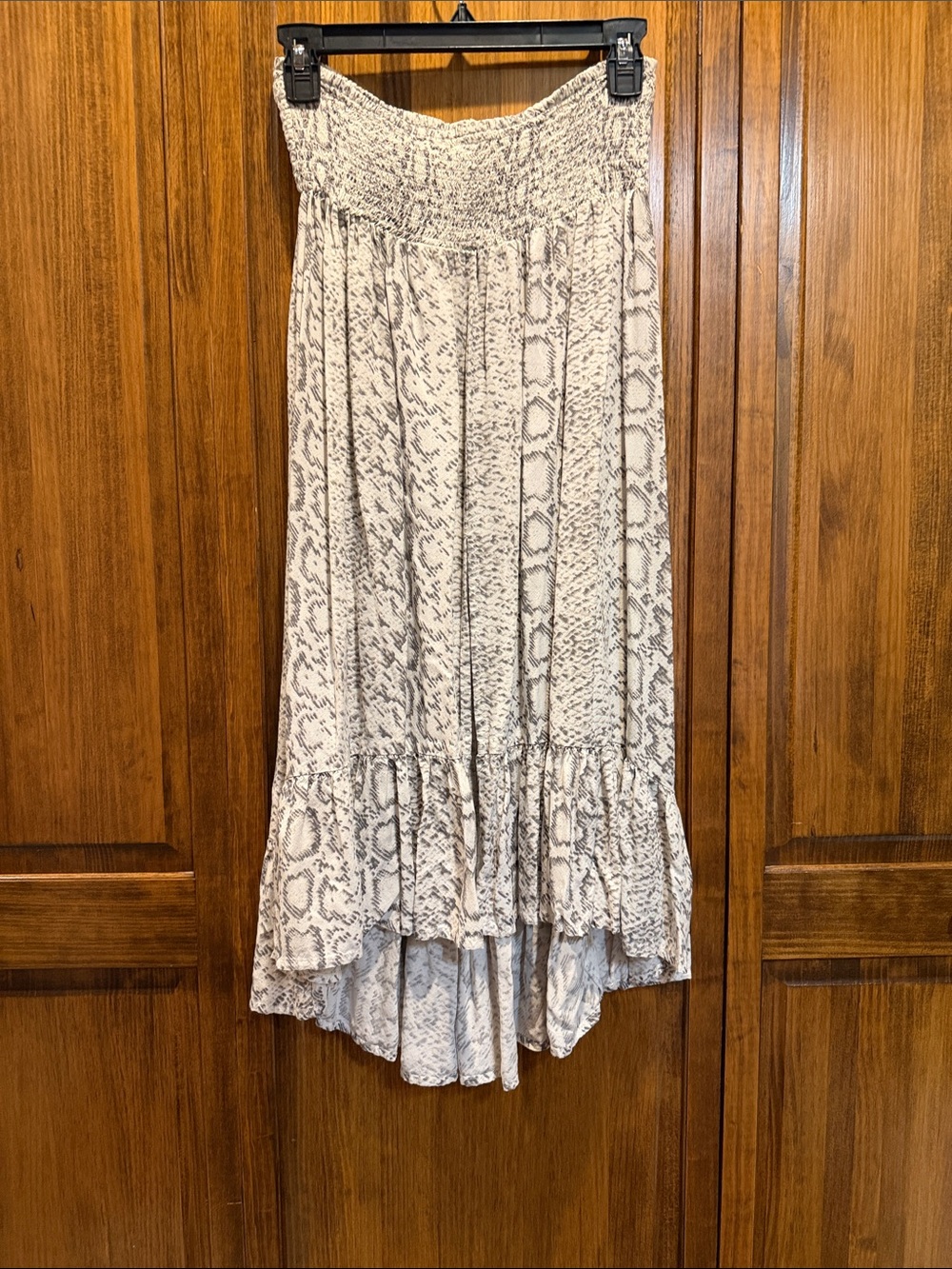 Snake-Print Smocked Waist Swim Coverup in Cream and Gray